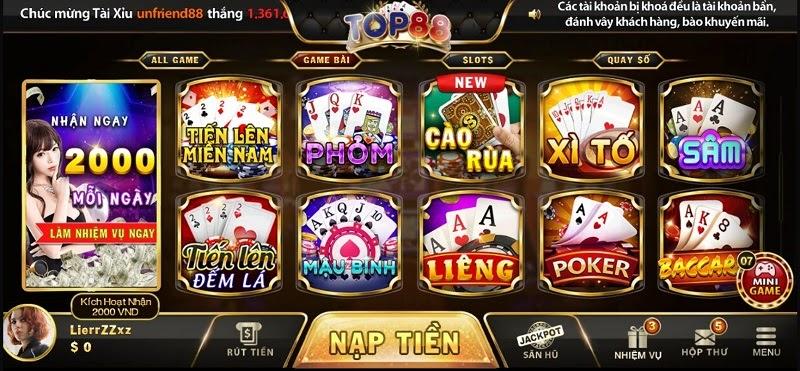 Top88 – Cổng game bài được đánh giá cao